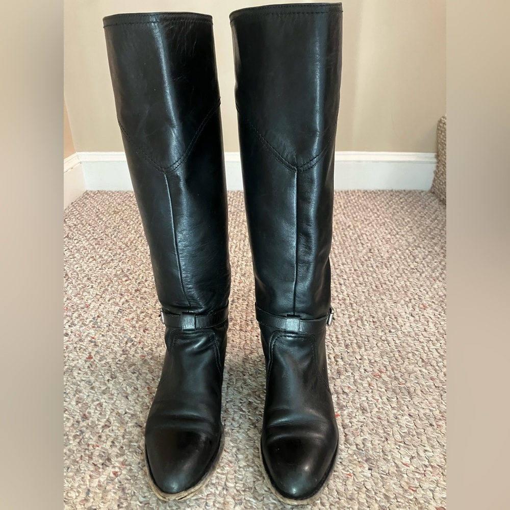 Frye Black Genuine Leather Pull On Boots, Size 6.5
